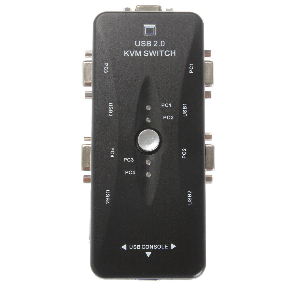 USB 2.0 4 Port VGA KVM Switcher for 4 PCs Share A Set of Mouse Keyboard Monitor
