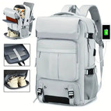 Travel Hiking Backpack with Shoe Compartment & Charging Port – Lightweight Waterproof Large Capacity 17" Laptop Bag Grey