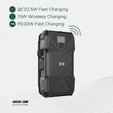 Green lion Power Bank Solar 5-Panel 20000mAh PD20W 15W Wireless Charging LCD Battery Display 150*60mm 4 Extendable Solar Panels Durable & Reliable Black