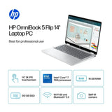 HP OmniBook 5 Flip 14" Laptop PC with specifications on a white background