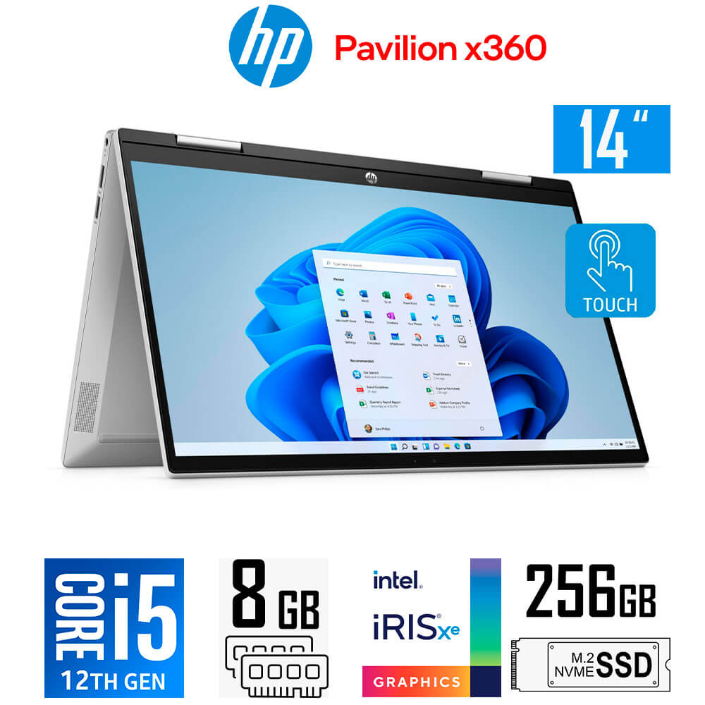 HP Pavilion 14 X360, Intel Core i5-1235U, 12th Gen, 8Gb Ram, 256Gb SSD, Intel Iris Xe Graphics, 14" inch FHD Touch, FingerPrint, Windows11