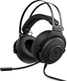 Black gaming headset with microphone on a white background