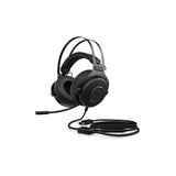 Black gaming headset with microphone on a white background