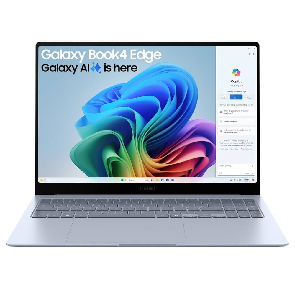 Samsung Galaxy Book4 Edge Copilot+ PC 14 Inch OLED Touch Screen Laptop Qualcomm Snapdragon X Elite Processor 16GB RAM 512GB SSD Win11 Home Sapphire Blue