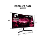 Koorui 27-Inch VA QHD Curved Gaming Monitor, 144Hz Refresh Rate, 1800R Curved, 1ms Response Time, FreeSync/G-Sync Color Gamut, DP1.2/HDMI*2, Black | 27E6QC